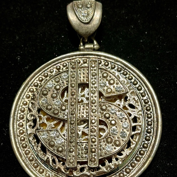 Silver Dollar Rhinestone Sign Pendant - Picture 6 of 17